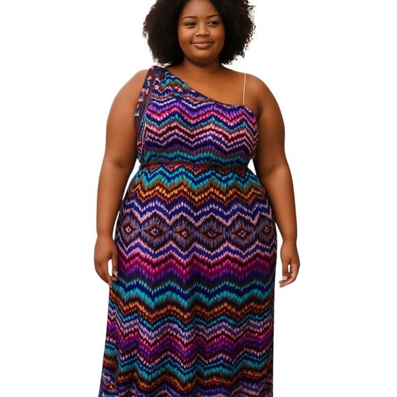 Cato 3X One Shoulder Women's Purple Maxi BOHO Sun Dress Plus 22W 24W XXXL 3XL - Picture 1 of 6